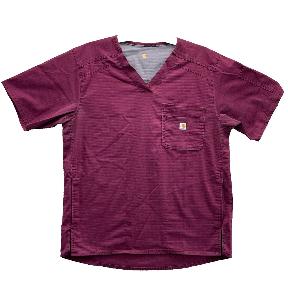 Carhartt Scrub Top Women's Medium Burgundy Ripstop Workwear Uniform Medical Tech
